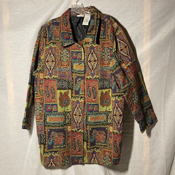 White Stagg Women’s Tapestry Blazer Jacket Beaded Animals Elephant Artsy. Boho - Picture 1 of 13